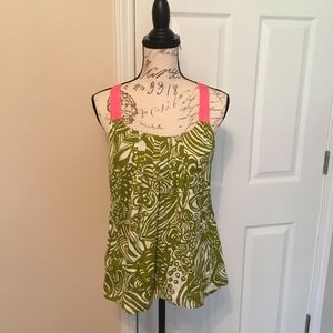 Trina Turk Medium Green Pink Tank Top Racerback